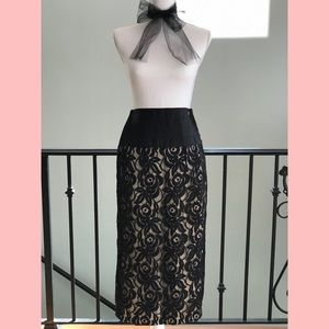 BODY by Victoria Black Lace Midi Pencil Skirt Size Extra Small